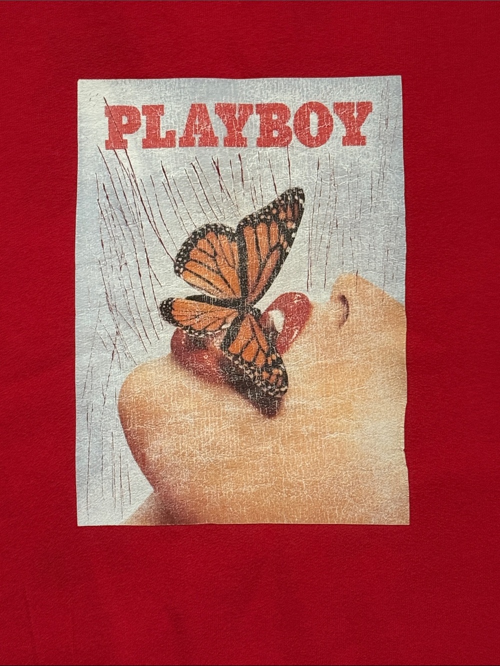 Vintage Playboy Fruit of the Loom sweatshirt red lips and butterfly unisex small